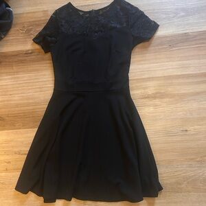 Women's Black Lace Yoke Fit-and-Flare Dress
